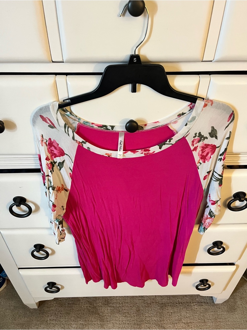 VICI Fuchsia Floral Raglan Short Sleeve Tee